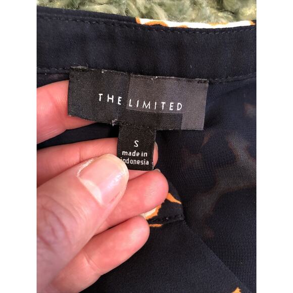 The Limited Navy Blue Orange Long Sleeve Floral V Neck Blouse Lined Small - Picture 7 of 9